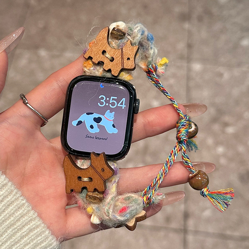 For Apple Watch Series 9 8 7 41mm / 6 5 4 SE (2023) SE (2022) SE 40mm / 3 2 1 38mm Wristband Drawstring Woolen Watch Strap - Dog For Apple Watch Series 9 8 7 41mm / 6 5 4 SE (2023) SE (2022) SE 40mm / 3 2 1 38mm Wristband Drawstring Woolen Watch Strap - Dog